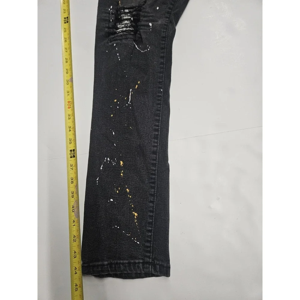 Rue21 Premium Skinny Distressed Paint Splatter Jeans Black Men's 38x32